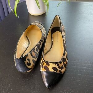 Gianni Bini Animal Print Flats with Black Accents, Size 7.5